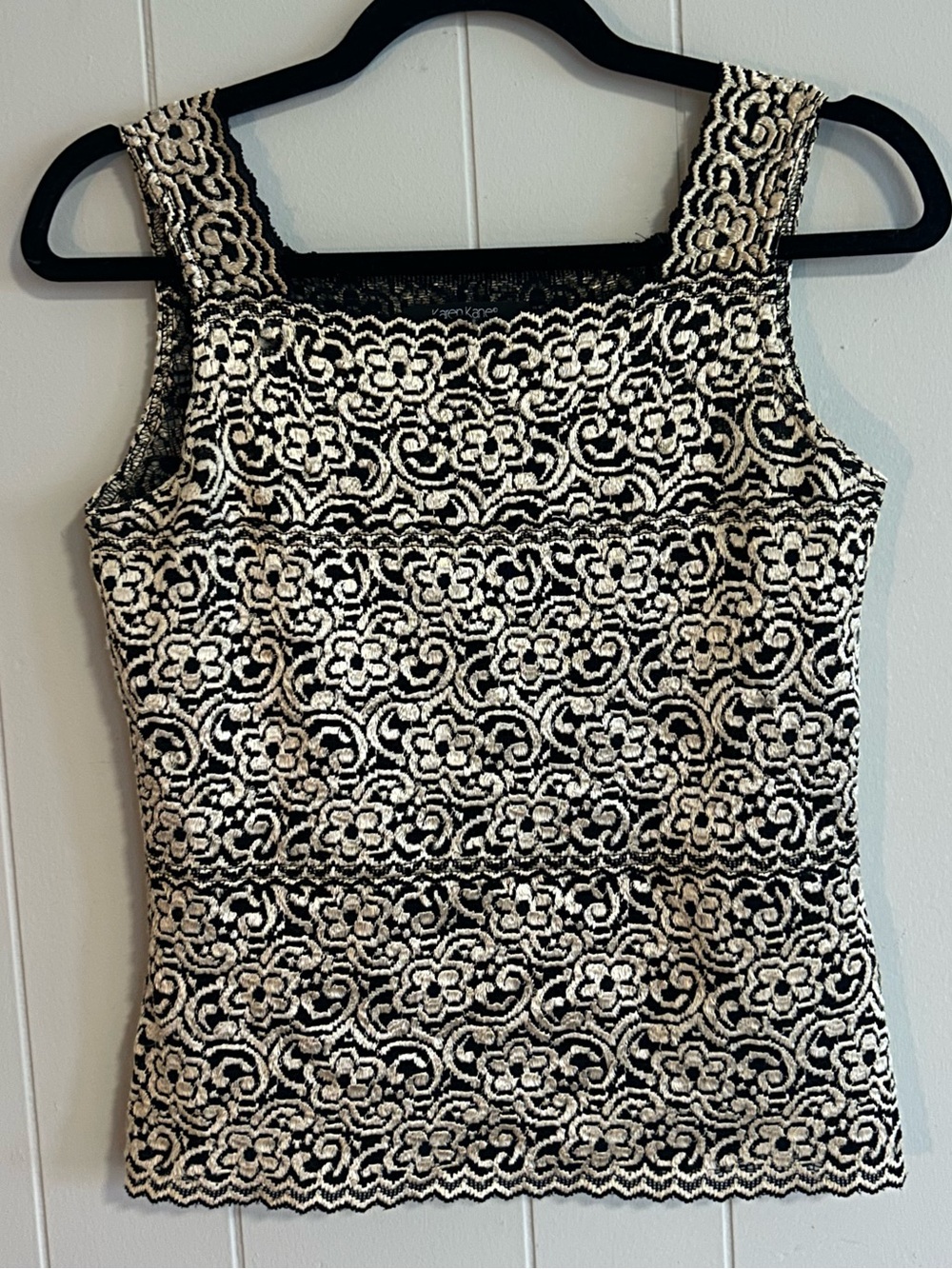 Karen Kane Black and Cream Lace Floral Tank - Picture 1 of 4